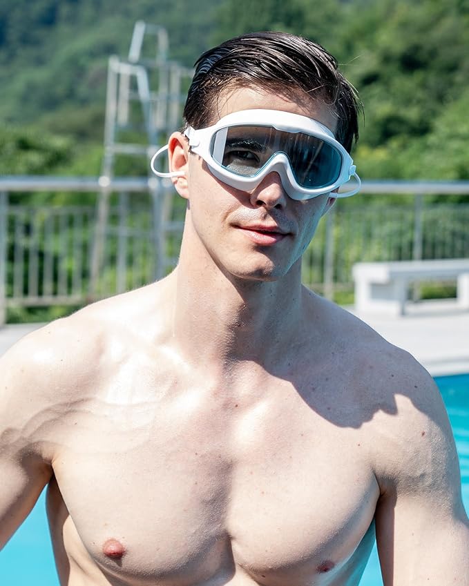 Adult Swimming Goggles,Leak-Proof,Anti-Fog Pool Glasses,Wide View Swim Goggles with Ear Plugs and Nose Clip-StrideForce Fitness