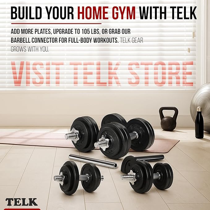 TELK – Adjustable Dumbbell Set – Home Gym Weight Set with Baked Enamel Cast Iron Plates – Space-Saving Free Weights for Strength Training-StrideForce Fitness