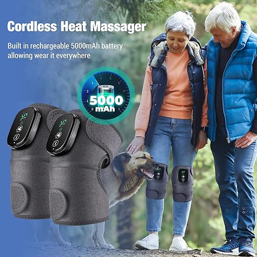 NORTHERN BROTHERS Cordless Knee Massager for Pain Relief, Knee Heating Pad with 3 Heat 3 Vibration, Adjustable Heated Knee Brace for Knee Shoulder Elbow, Gifts for Men Women
