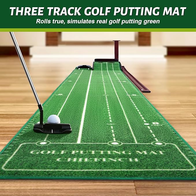 Indoor Putting Mat - Green with 3 Tracks & Auto Ball Return, Mini Golf Game & Practice Equipment, Gift for Golfer Lovers-StrideForce Fitness
