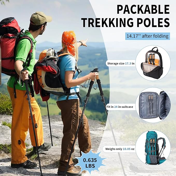 Portable Foldable Hiking Poles, 7075 Aluminum Adjustable Walking Sticks with Quick - Lock, Ideal for Hiking, Camping, and Mountain Trips 2pc Trekking Poles-StrideForce Fitness