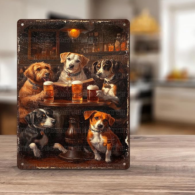 Vintage Dogs Tin Sign Retro Beer Metal Poster Funny Dog Lovers Wall Art Wall Decor for Kitchen Man Cave Shop Bar 12 * 16inch-StrideForce Fitness