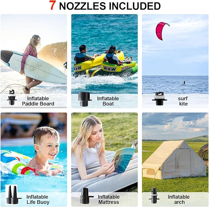 Paddle Board Pump, SUP Electric Air Pump, Deflation Function, Auto-Off, 12V DC Car Connector for Inflatable Stand Up Paddle Board, Kayaks, Boats, Inflators, Paddleboards-StrideForce Fitness