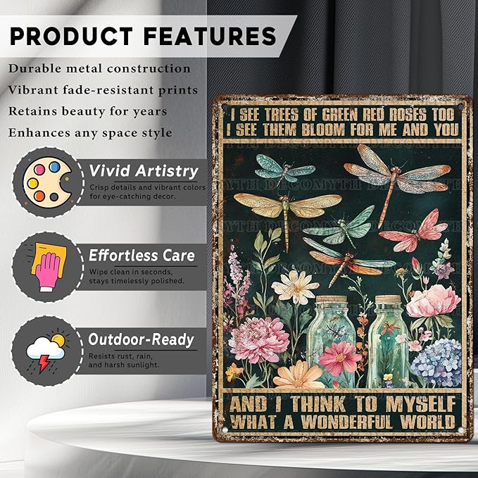 Dragonfly Decor And I Think To Myself What A Wonderful World Vintage Metal Tin Sign Decorative Plaque Poster 12 * 16inch-StrideForce Fitness