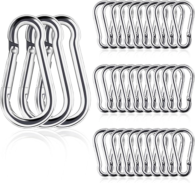 Small Carabiner Clip, 30pcs 1.57inch Mini Carabiners Clips, M4 Stainless Steel Spring Snap Hook Heavy Duty, Locking Carribenares for Climbing Hiking Camping Fishing-StrideForce Fitness
