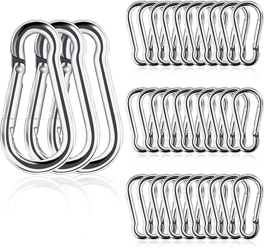 Small Carabiner Clip, 30pcs 1.57inch Mini Carabiners Clips, M4 Stainless Steel Spring Snap Hook Heavy Duty, Locking Carribenares for Climbing Hiking Camping Fishing-StrideForce Fitness