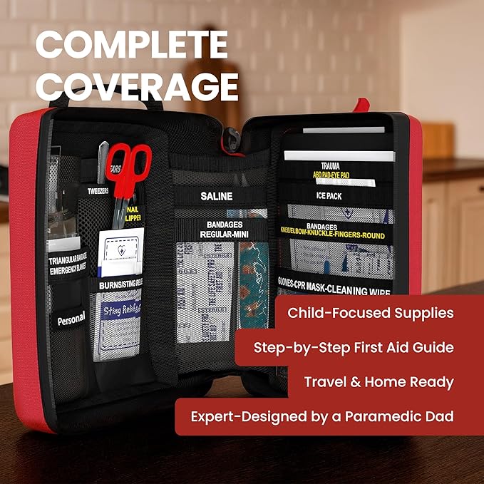 Portable First Aid Kit for Kids with CPR Shield - Ideal for Home, Car, School, Camping, and as a Travel First aid kit. Latex-Free Bandages – Children First Aid Guide by The Life Safety Pro-StrideForce Fitness