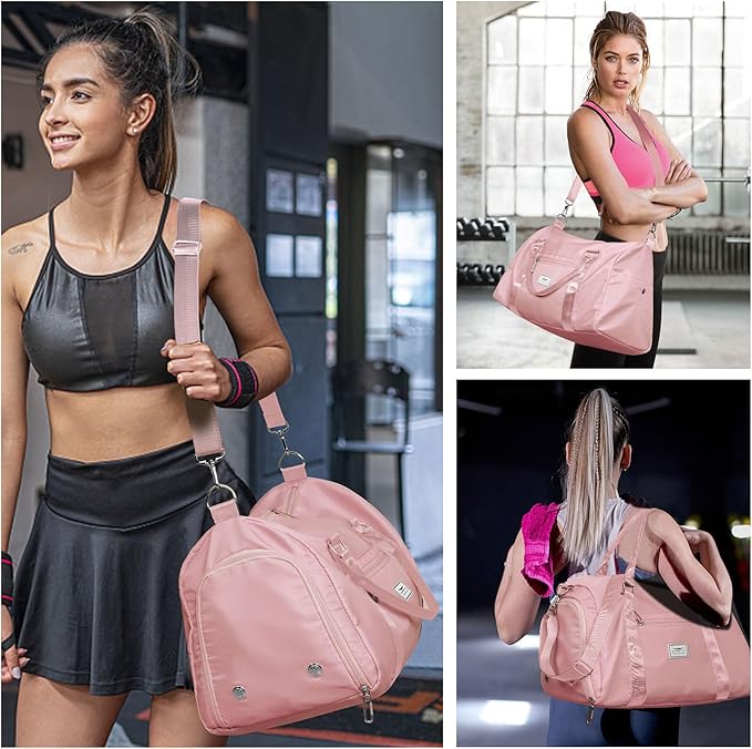FIORETTO Womens Gym Tote Duffle Bag with Toiletry Bag, Sports Duffel Overnight Hospital Workout Carry on for Girls with Wet Pocket & Shoe Compartment, Ideal for Travel, Swimming, Dance Pink-StrideForce Fitness
