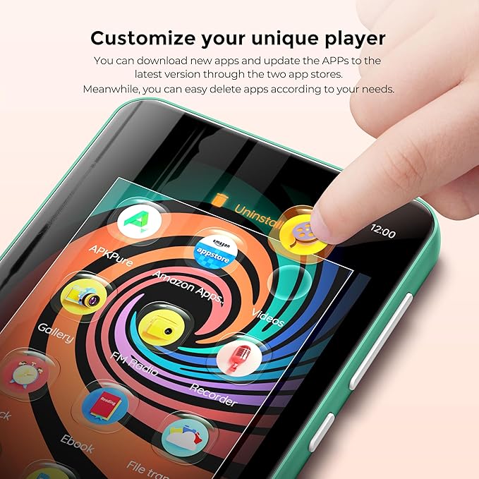 160GB MP3 Player with Bluetooth and WiFi, innioasis Music Player with Spotify,Pandora,Amazon Music,4" Touch Screen Android MP4 MP3 Player for Kids with Libby,Audible,Spotify Kids (White+ Green)-StrideForce Fitness