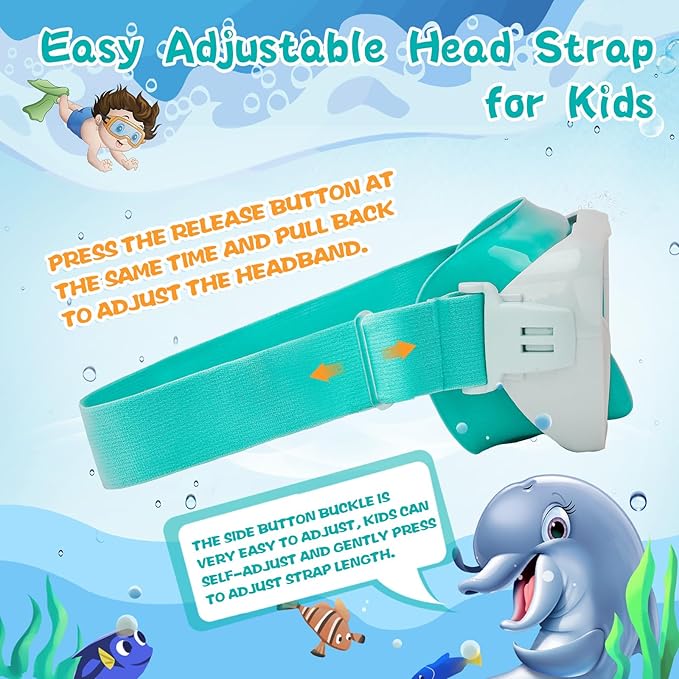 Kids Swim Goggles 180° Snorkel Diving Mask with Nose Cover, Anti-Fog Kids Swimming Goggles with Elastic Fabric Strap for Kids Boys Girls-StrideForce Fitness