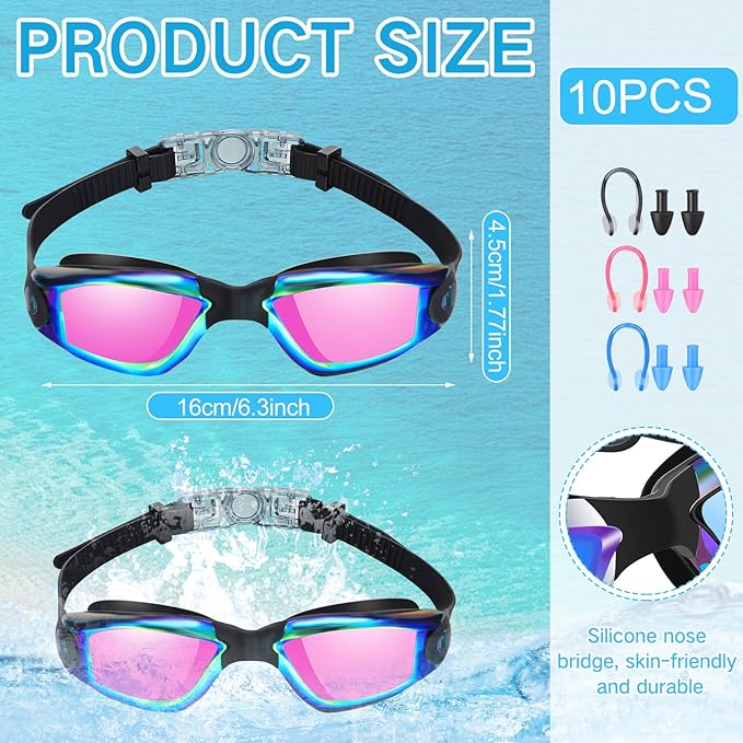 Konohan 10 Pack Swim Goggles Bulk for Kids adult Pool Goggles Anti Fog Silicone No Leak Swimming Glasses for Men Women Youth-StrideForce Fitness