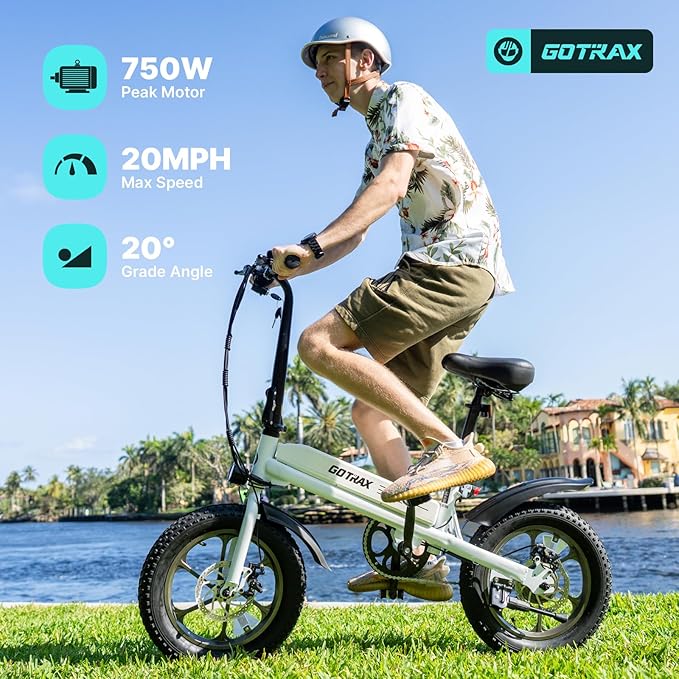 Gotrax S3 Electric Bike, 16x3.0 Fat Tire Electric Bicycle Adults, 750W Peak Motor, Max Range 25 Miles, Up to 20 Mph, Removable Battery, Adjustable Seat, Folding Electric Bike for Adults/Teens 13+-StrideForce Fitness