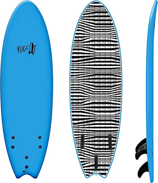Rock-It 6' Albert Performance Fish Soft Top Surfboard Surf Board, Foam Surfboard, Kids Surfboard, Adult Surfboard, Tabla De Surf, Beginner Surfboard-StrideForce Fitness