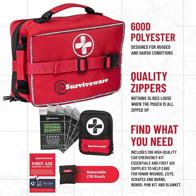 Surviveware 238 Pcs Comprehensive Premium Survival First Aid Kit - Medical Emergency Kit for Travel Camping Gear, Home Essentials & Outdoor Emergencies - HSA & FSA Eligible Survival Kit-StrideForce Fitness