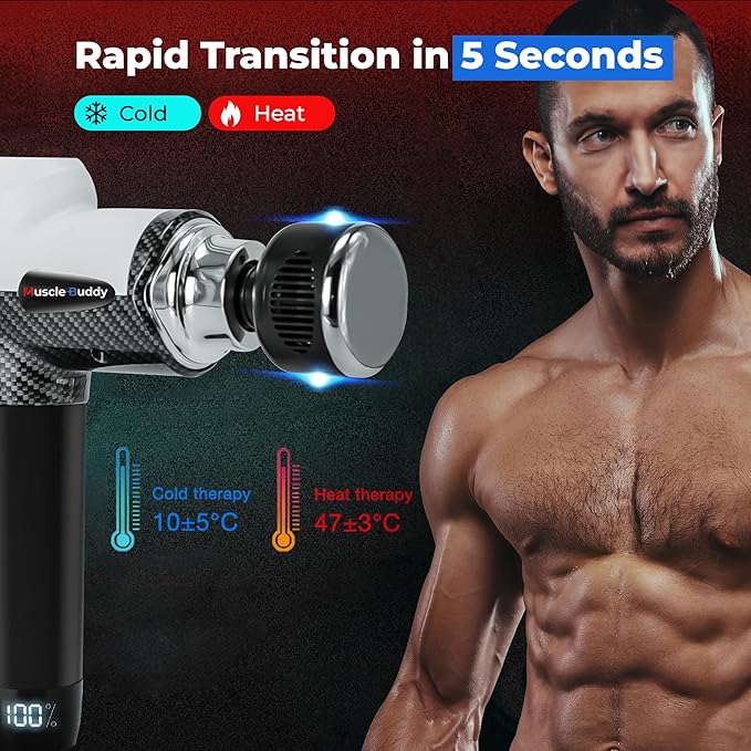 Massage Gun Deep Tissue with Heat and Cold Head, 6 Temperatures, 20 Levels & 10 Heads, Handheld Muscle Massager Gun with Carry Case, Portable Percussion Muscle Massager Gun (White)