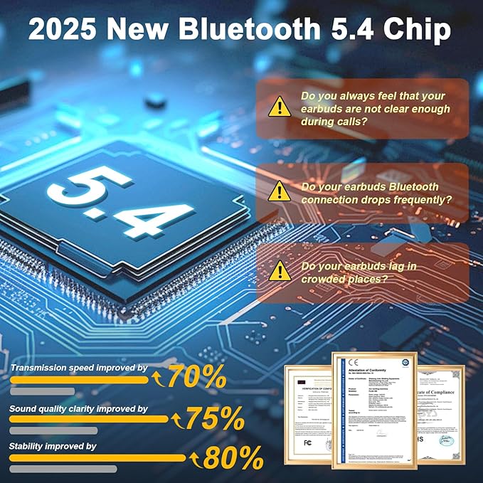 Bluetooth 5.4 Headphones, 2025 Wireless Earbuds 3D Hi-Fi Stereo Bass Ear Buds, 4 ENC Noise Cancelling Mic, 3g USB-C in-Ear Earphone Sport, IP-X7 Waterproof Workout Gym for Android iOS Laptop Pad-StrideForce Fitness