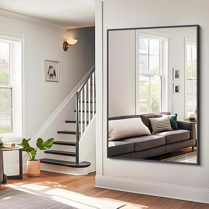 Bathroom Mirror,55x36 inch Large Wall Mirror for Bathroom Wall Mounted Black Rectangle Corner Mirrors,Black Bathroom Mirror for Living Room,Farmhouse,Bedroom Entryway,Horizontal/Vertical-StrideForce Fitness