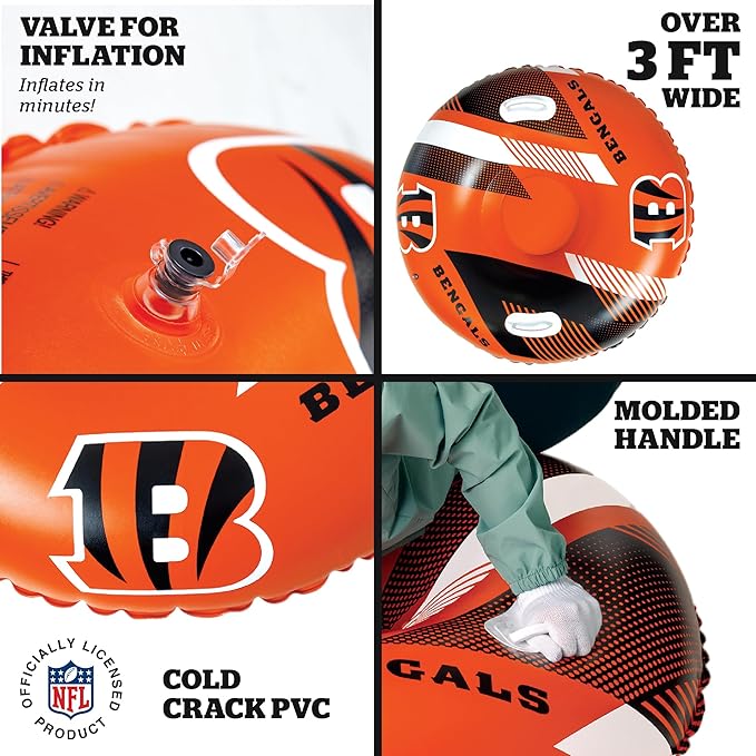 NFL Snow Tube, Heavy Duty Inflatable Sled for Tubing, Fun Winter Toys for Kids & Adults, Football Gifts for Boys - Cincinnati Bengals-StrideForce Fitness