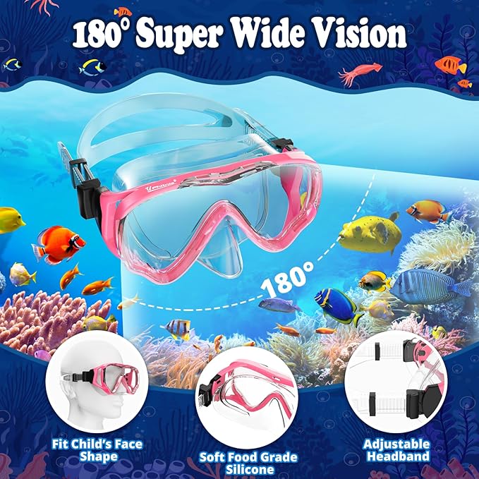 U PHITNIS Kids Snorkel Set for Age 4-14 - Dry Top Snorkeling Gear for Kids Junior & Youth - Childs Diving Mask with Big Eyes for Boys Girls - Anti-Fog Snorkeling Mask and Snorkel Set-StrideForce Fitness