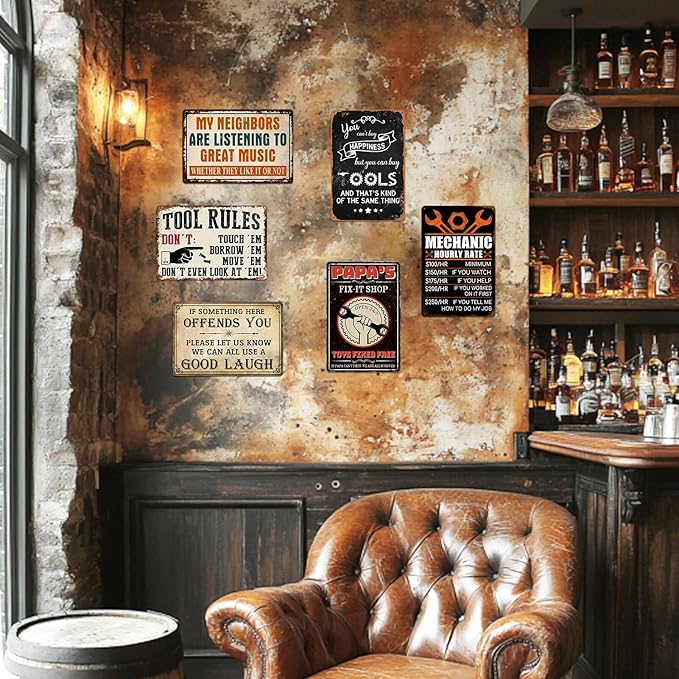 Garage Signs Metal Wall Decor - Vintage Tool Rule Metal Tin Signs for Men, Funny Shop Accessories Bar Decoration for Man Cave 8x12 Inch-StrideForce Fitness