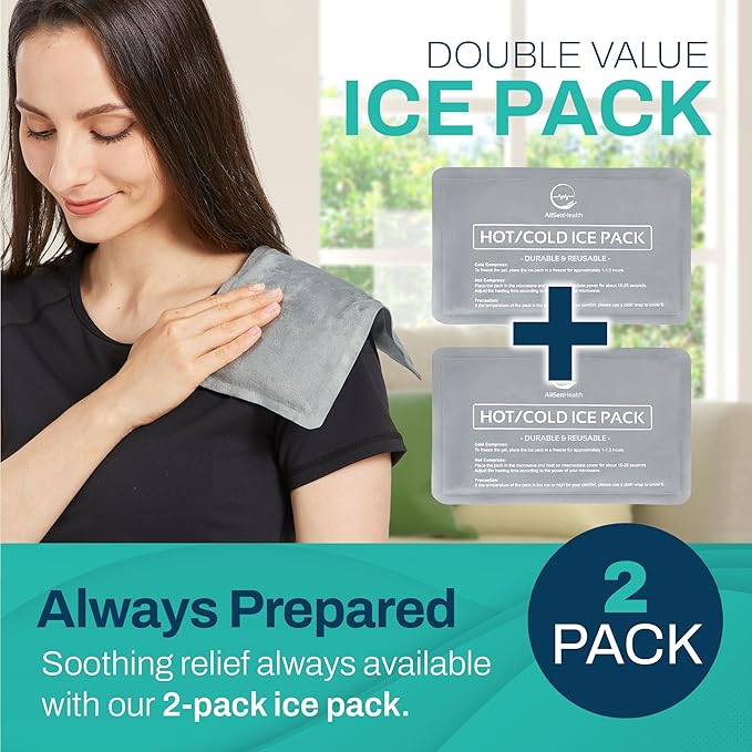 Reusable Ice Packs for Injuries - (10" x 6") Soft Ice Pack with 1 Sided Velvet Soft Fleece Fabric, Flexible Hot and Cold Gel Ice Pack Set, Grey, Pack of 2-StrideForce Fitness