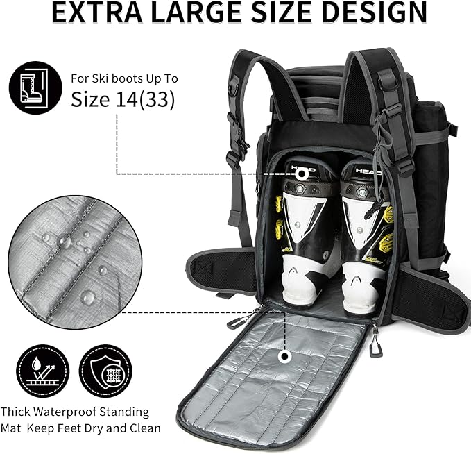 65L Ski Boot Bag,Large Duffle Travel Bag,1680D Nylon Waterproof Padded Ski Boot Bag Backpack For Women Men Kids-StrideForce Fitness