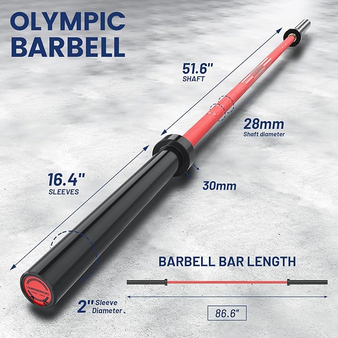 7ft Olympic Barbell Bar 45LB Load 1500lbs Capacity Available, for Gym Home Exercises, Weightlifting, Powerlifting for 2" Olympic Plates-StrideForce Fitness