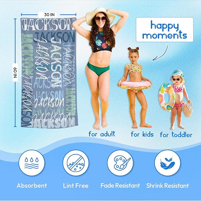 JML Personalized Beach Towel with Name, Custom Beach Towel with Name, Customized Microfiber Pool Towel, Quick Dry & Absorbent Swim Towel for Adult,Anniversary, Birthday, Summer Holiday,Vacation-StrideForce Fitness