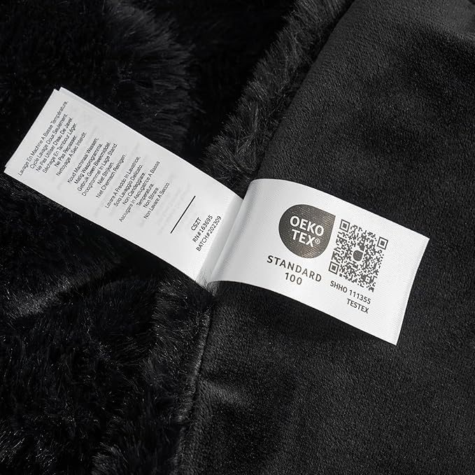 Cozy Bliss Faux Fur Throw Blanket for Couch, Cozy Warm Plush Striped Blanket for Sofa Bedroom Living Room, Black-StrideForce Fitness