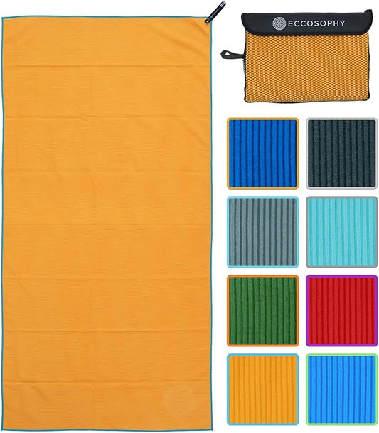 ECCOSOPHY Microfiber Beach Towel – Quick Dry Gym Towel, Highly Absorbent with Ribbed Texture, Lightweight – Ideal for Travel, Pool, Yoga, Fitness & Outdoor Adventures – 71x35 Creamsicle-StrideForce Fitness