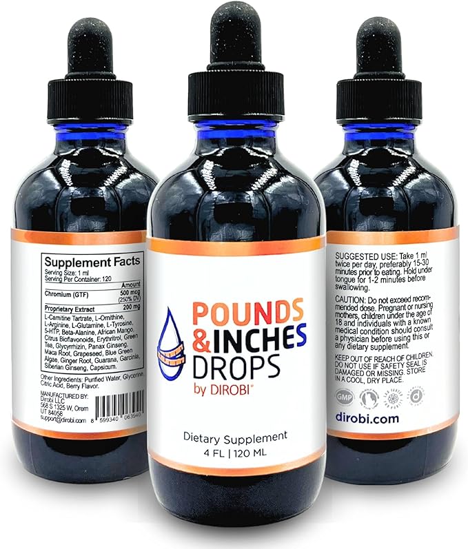 Dirobi Pounds and Inches Weight Management Drops, Liquid Supplement for Women and Men, Diet-Pill Alternative with Delicious Blueberry Flavor-StrideForce Fitness