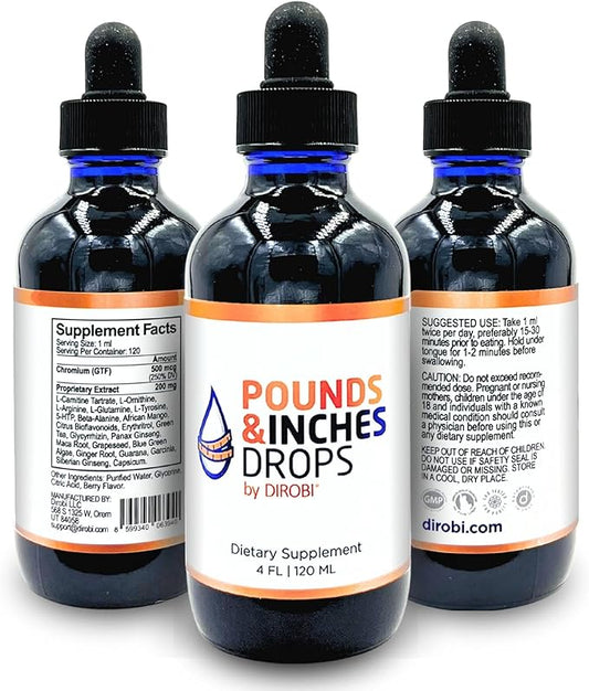 Dirobi Pounds and Inches Weight Management Drops, Liquid Supplement for Women and Men, Diet-Pill Alternative with Delicious Blueberry Flavor-StrideForce Fitness