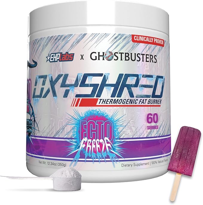 EHP Labs x Ghostbusters OxyShred Pre Workout Powder Supplement - Preworkout Powder with Acetyl L Carnitine, Energy Boost Drink - Ecto Freeze, 60 Servings-StrideForce Fitness
