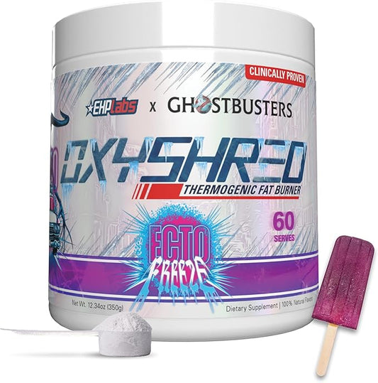 EHP Labs x Ghostbusters OxyShred Pre Workout Powder Supplement - Preworkout Powder with Acetyl L Carnitine, Energy Boost Drink - Ecto Freeze, 60 Servings-StrideForce Fitness