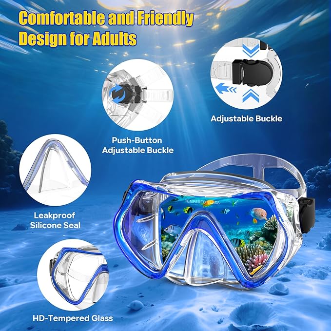 Snorkeling Gear, Dry Snorkel Set180° Panoramic Wide View,Anti-Fog Scuba Diving Mask, Professional Snorkeling Gear for Free Breathing, Swimming, Diving-StrideForce Fitness
