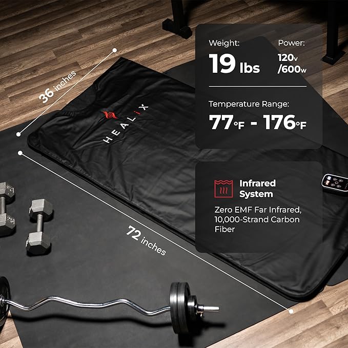 Healix Infrared Sauna Blanket Zero EMF – Portable Home Sauna Blanket for Detox & Weight Loss | Far Infrared Heating, VOC-Free, Adjustable Temp (77–176°F), Carbon Fiber Heating & Zipper Seam-StrideForce Fitness