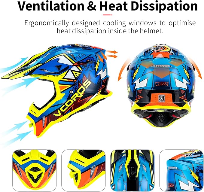 VCOROS H637 Adult Motocross Helmets ATV Dirtbike BMX MX Offroad Adventure UTV Helmets DOT Approved-StrideForce Fitness