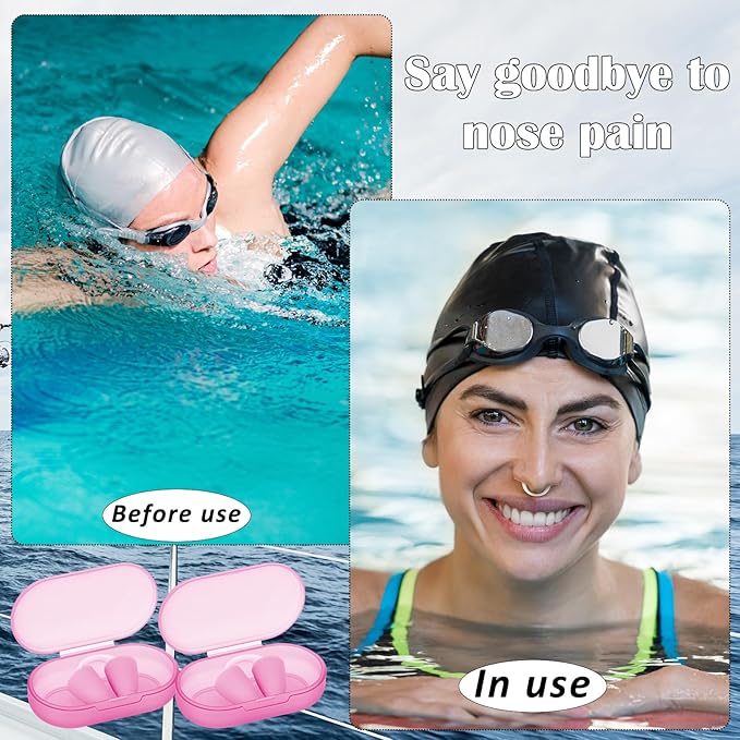 2 Pack Nose Plugs for Swimming for Adults and Kids (Age 7-12), Waterproof Soft Silicone Swimming Protectors Nose Block Nostril Plugs for Swimmers Surfers Water Sports-StrideForce Fitness