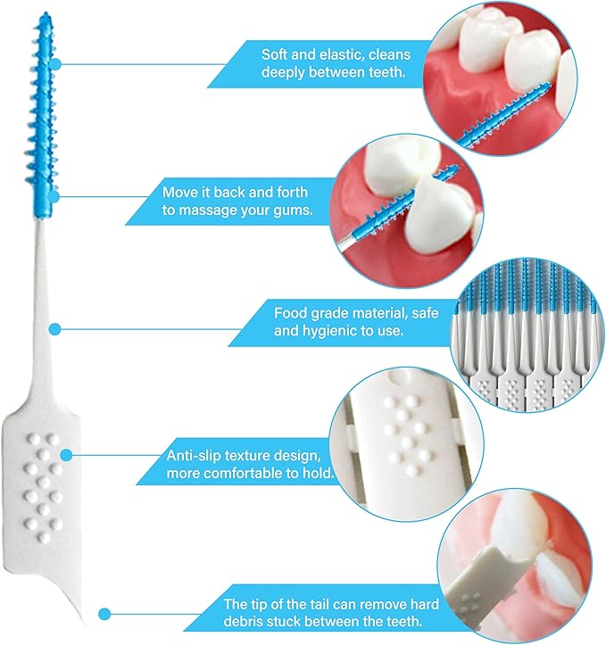 Dental Floss Picks Soft Silicone interdental Brush, Braces Brush, Floss Picks for Teeth, Disposable interdental Brush, Suitable for Cleaning Teeth Health (Blue, 160pcs)