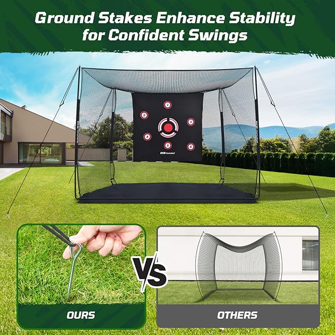 Haokelball Golf Hitting Cage,10x8x6ft Golf Practice Net with Target Cloth & Carry Bag, Heavy-Duty Golf Cage Net for Backyard, Indoor & Outdoor-StrideForce Fitness