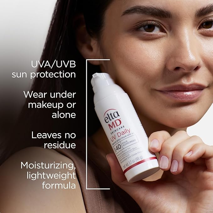 EltaMD UV Daily SPF 40 Face Sunscreen Moisturizer with Zinc Oxide, Daily Face Moisturizer with SPF, Sunscreen, For Dry Skin 1.7 oz Pump (Pack of 2)