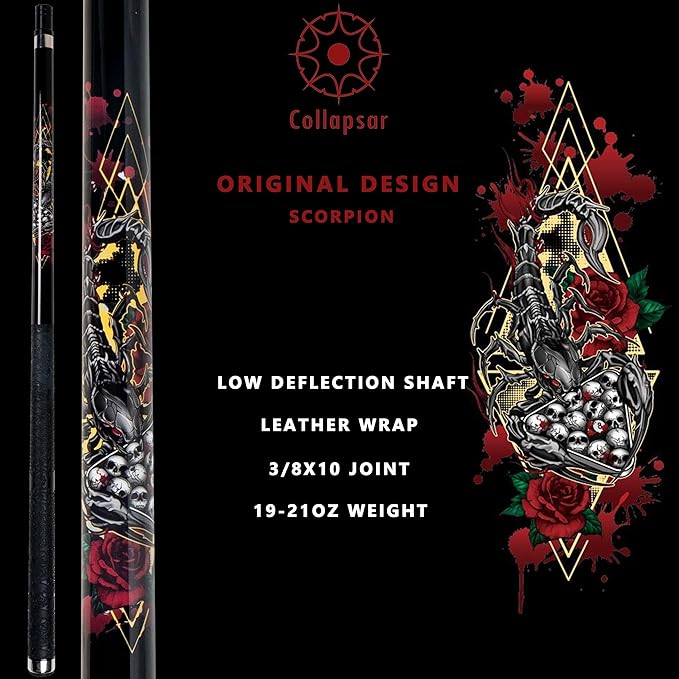 Collapsar CBP Pool Stick with 1X1 Hard Case,13mm Tip with Low Deflection Technology Billiard Cue,58" 2-Pieces 19-21 oz Professional Pool Cue Set-StrideForce Fitness