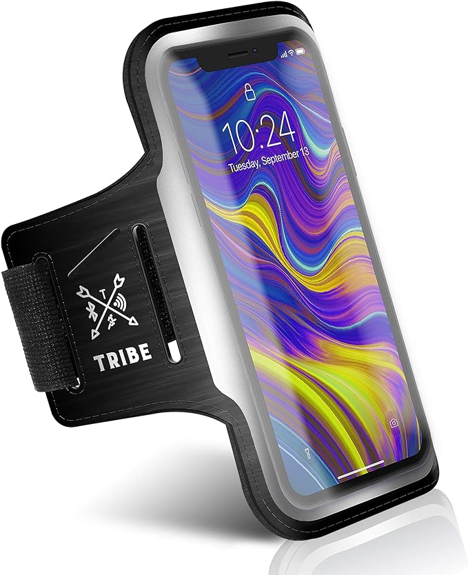 TRIBE Running Phone Holder Armband. iPhone & Galaxy Cell Phone Sports Arm Bands for Women, Men, Runners, Jogging, Walking, Exercise & Gym Workout. Fits All Smartphones. Adjustable Strap, CC/Key Pocket-StrideForce Fitness