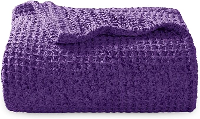 Bedsure 100% Cotton Blanket Twin XL Size for College Dorm - Breathable and Soft, Waffle Weave Twin Blanket for Summer, Dorm Room Essentials, Purple, 66x90 inches-StrideForce Fitness