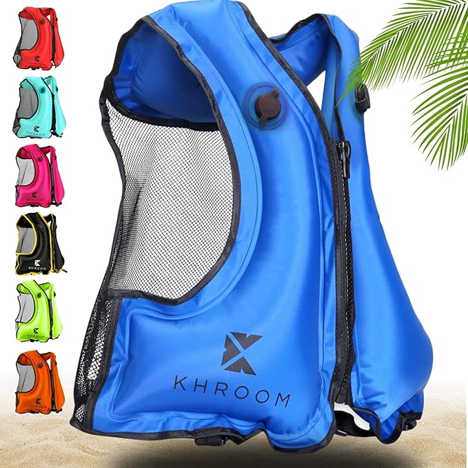 Khroom Inflatable Snorkel Vest for Adults and Teenagers | 60"-75" Height | 90-220 lbs | V2 2025 Model | Buoyancy Jacket for Snorkeling and SUP - Snorkel Vest, Buoyancy Aid-StrideForce Fitness