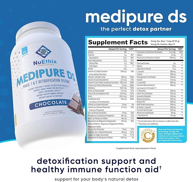 NuEthix Formulations Medipure DS with Rice Protein Phase 1 & 2 Detoxification System, Supplement to Help Support The Body’s Natural Detoxification Process, Chocolate (Non-Caffeinated), 21 Servings-StrideForce Fitness