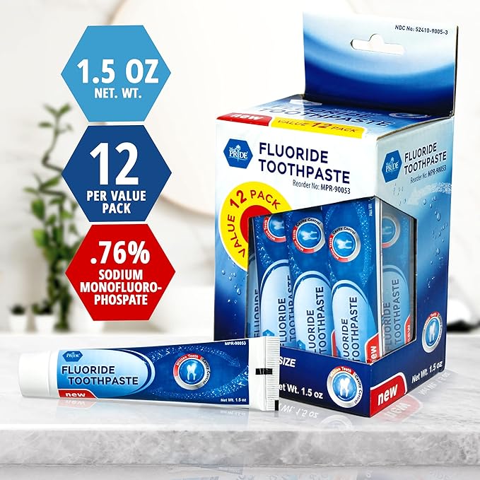 MED PRIDE Travel Size Fluoride Toothpaste – Value Pack of 12 Tubes (1.5 oz Each) – Anticavity Protection for Kids & Adults – Helps Whiten Teeth & Freshen Breath