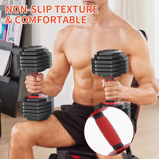 Adjustable Dumbbell Set 25/55/90LBS,10 in 1 Free Weights Dumbbell with Anti-Slip Texture Handle,1 Sec Speed Adjustment Men/Women Gym and Home Strength Training Equipment.-StrideForce Fitness