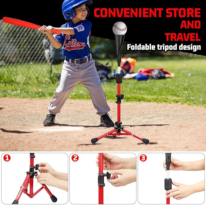 Baseball Tee for Kids,Youth Stand Set,Teeball Set,Youth Baseball,Softball Batting Tee Set,Easy Adjustable Height-StrideForce Fitness