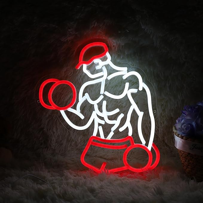 Home Gym Neon Sign Man lifting Dumbbell Build Muscle Led Light Up Sign Dimmable Gym Lighting for Home Gym Decor Men Cave Gifts 12.5"×12.8"-StrideForce Fitness
